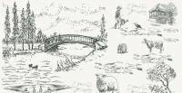 Papel de parede toile de jouy branco e preto 703-1162