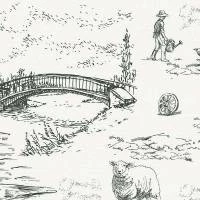 Papel de parede toile de jouy branco e preto 703-1163
