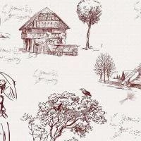 Papel de parede toile de jouy vermelho terra e branco 704-1164