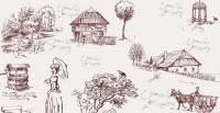 Papel de parede toile de jouy vermelho terra e branco 704-1166