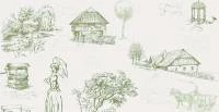 Papel de parede toile de jouy branco e verde 707-1171
