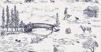 Papel de parede toile de jouy branco e azul 705-1177