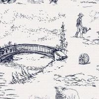 Papel de parede toile de jouy branco e azul 705-1178