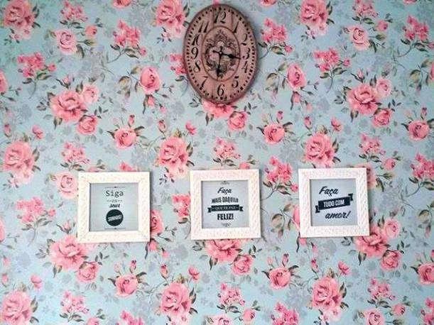 Papel de parede floral rosas e azul 802-1465