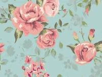 Papel de parede floral rosas e azul 802-1467