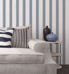 Papel de parede listrado branco bege azul marinho