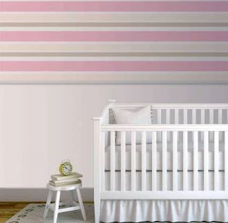 Papel meia parede listrado bege, branco, creme e rosa