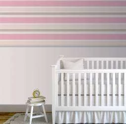 Papel meia parede listrado bege, branco, creme e rosa