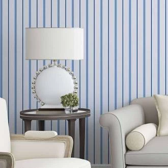 Papel de parede listrado em tons de azul