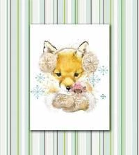 Quadro raposa e ratinho na neve