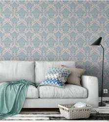 Papel de parede damask arabesco rosa e azul claro