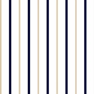 Papel meia parede listrado azul marinho, branco e bege
