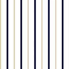 Papel meia parede listrado azul marinho, branco e bege