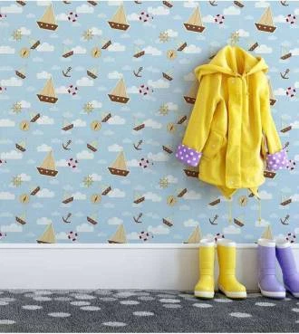 Papel de parede infantil barquinhos