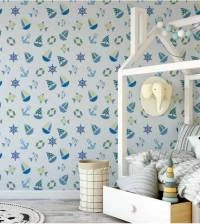 Papel de parede infantil marinheiro branco e azul 568-2055