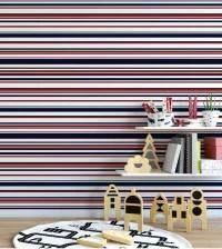 Papel de parede listrado vermelho preto e branco horizontal 583-2066