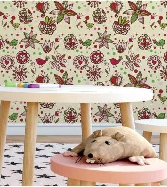 Papel de parede teen com flores e pássaros 2
