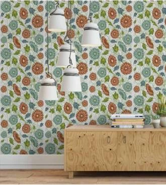 Papel de parede estilo retrô floral