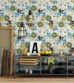 Papel de parede retro floral verde