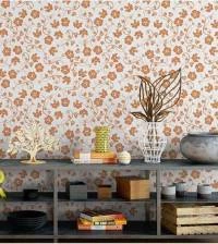 Papel de parede retro floral laranja 11-2162