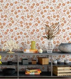 Papel de parede retrô floral laranja
