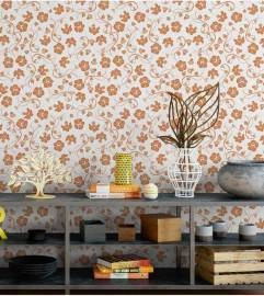 Papel de parede retro floral laranja