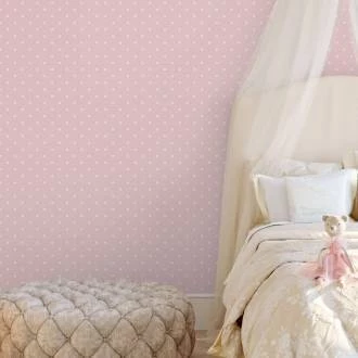 Papel de parede poá rosa chá com branco