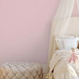 Papel de parede poá rosa chá com branco