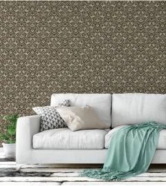 Papel de parede damask preto e bege