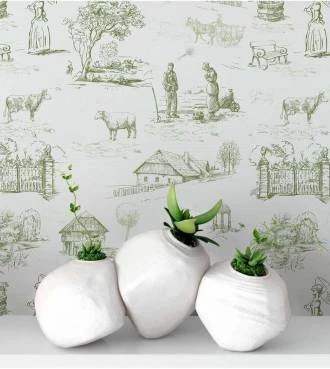 Papel de parede toile de jouy branco e preto