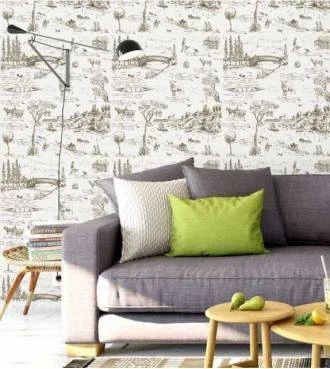 Papel de parede toile de jouy branco e marrom