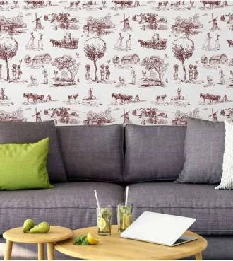 Papel de parede toile de jouy branco e preto
