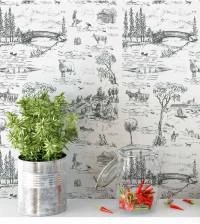 Papel de parede toile de jouy branco e preto 703-2188