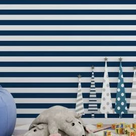 Papel de parede listrado azul marinho e branco
