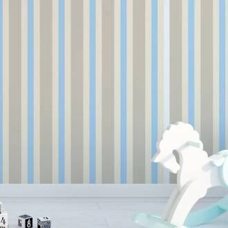 Papel de parede listrado bege creme e azul claro