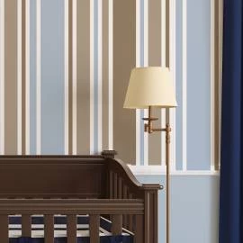Papel de parede listrado marrom, azul e branco