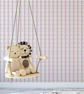 Papel de parede infantil floral com listras