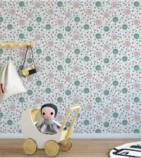 Papel de parede infantil com flores rosa e verde 257-2405