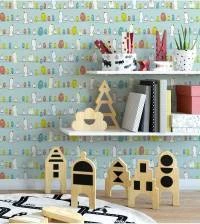 Papel de parede infantil Azul claro com passaros 260-2406