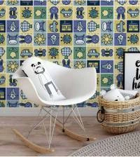 Papel de parede infantil quadriculado com bichinhos 263-2412