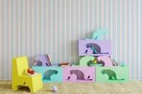 Papel de parede listrado exclusivo bege azul e rosa 312-2450