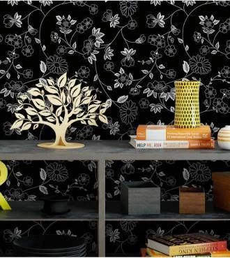 Papel de parede Floral com flores brancas e fundo preto