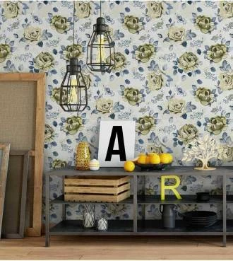 Papel de parede Floral em tons de azul