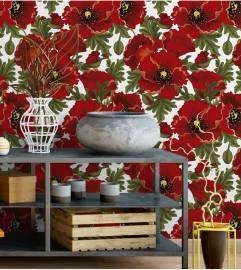 Papel de parede floral com flores vermelho vivido
