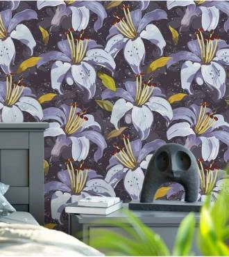 Papel de parede floral com lírios azuis