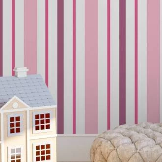 Papel de Parede listrado branco, rosa, lilás e pink