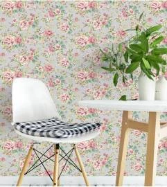 Papel de parede floral com rosas e ramos