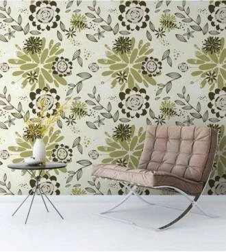 Papel de parede floral em tons de verde