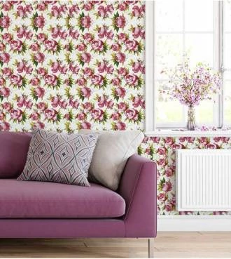 Papel de parede floral com rosas e fundo branco