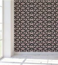 Papel de parede floral com rosas e fundo preto 337-2700